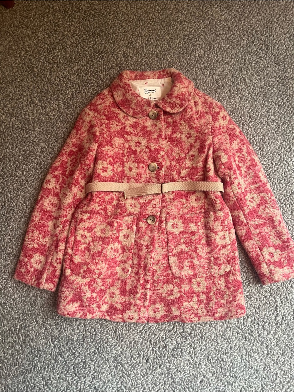 Bonpoint Girls' Pink Floral Coat with Belt